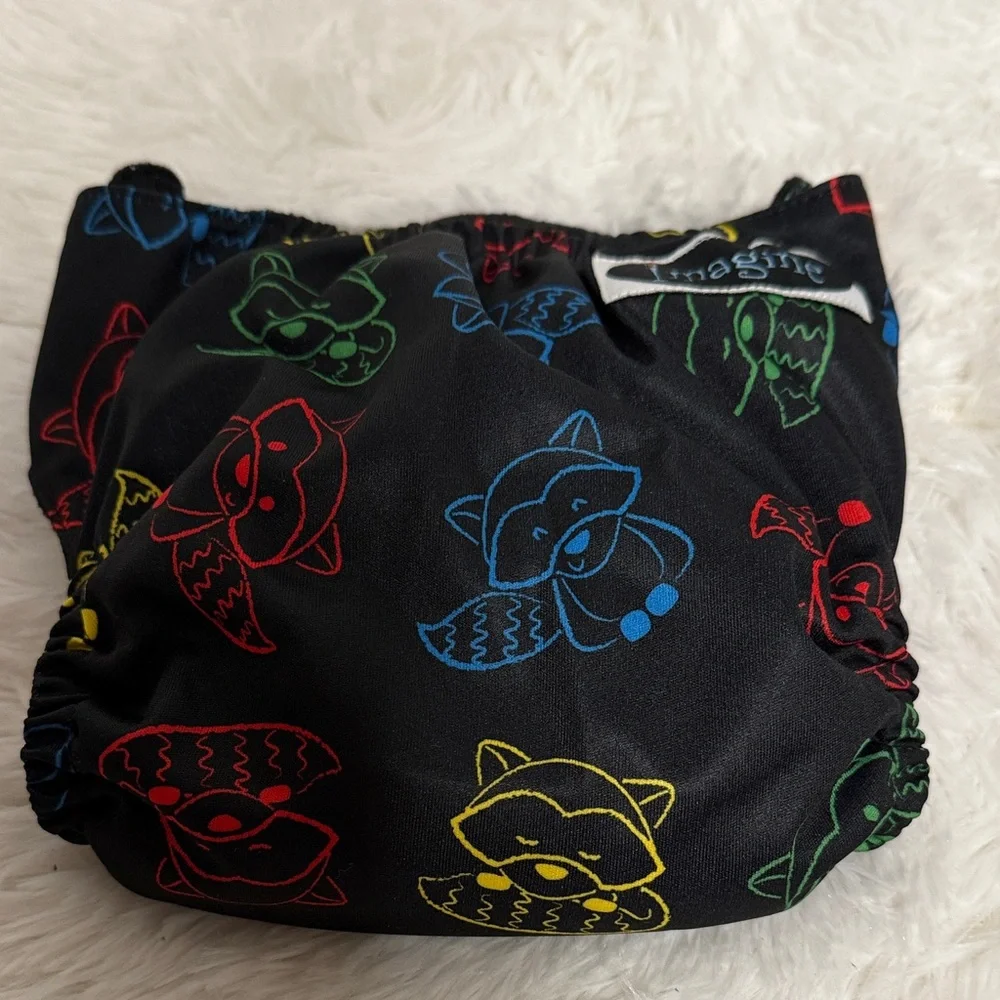 Black Multicolor Animal Print Diaper Cover